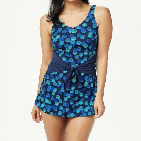 Denim Co Beach Vneck Swim Dress Cinch 